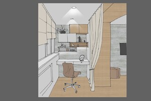 Заказать  «от производителей» нетривиальный Блиц-дизайн-проект интерьеров жилого пространства в г. Умань  . Спальня 16,7м2. Вид 3